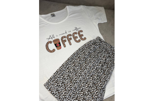 Піжама жіноча, домашній костюм футболка та шорти Coffee котон