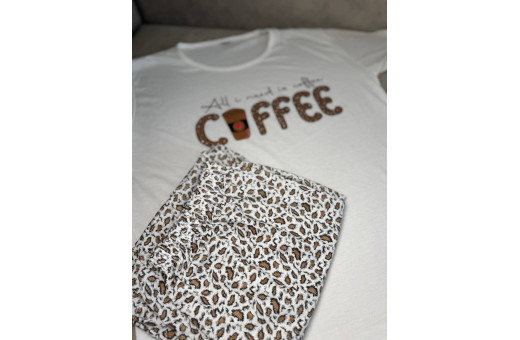 Піжама жіноча, домашній костюм футболка та бриджі Coffee котон