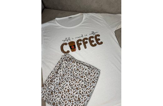 Піжама жіноча, домашній костюм футболка та бриджі Coffee котон