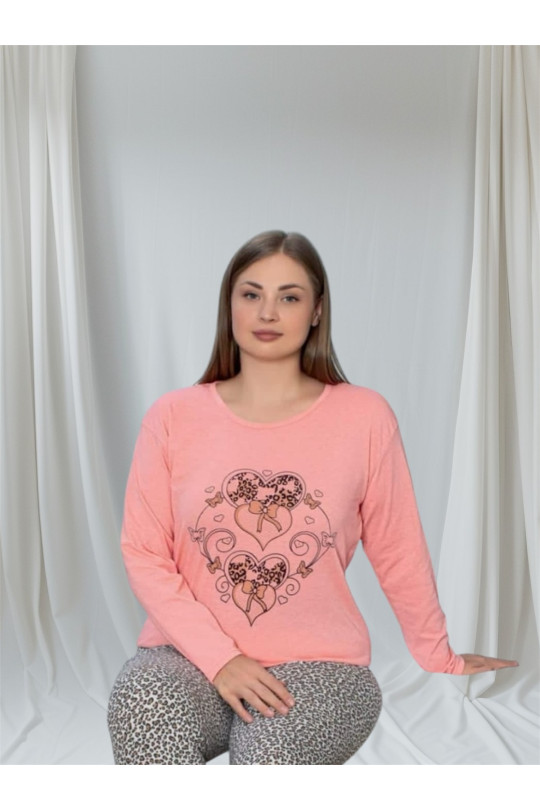 Піжама жіноча, штани та кофта довгий рукав серце