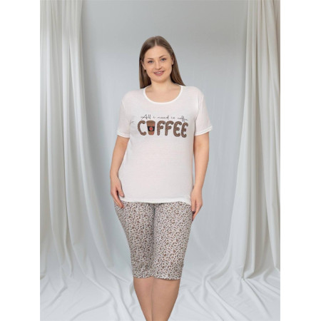 Піжама жіноча, домашній костюм футболка та бриджі Coffee котон