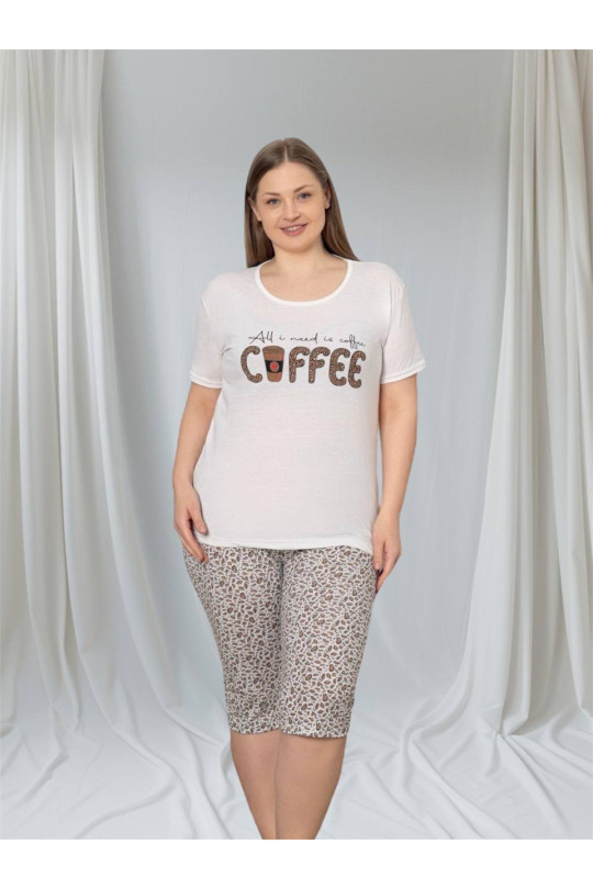 Піжама жіноча, домашній костюм футболка та бриджі Coffee котон 