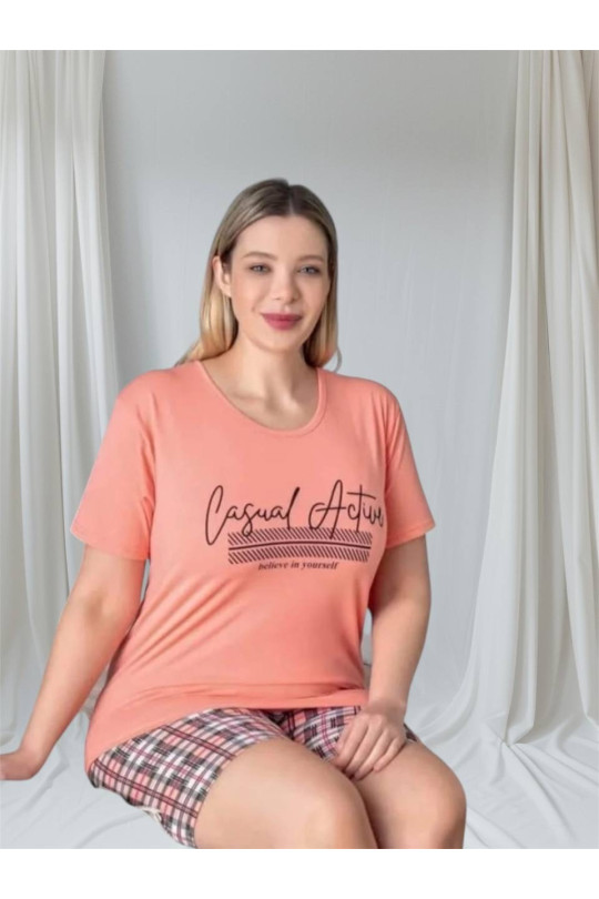 Піжама жіноча,  футболка та шорти Casual рожева котон 