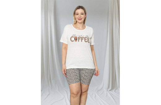Піжама жіноча, домашній костюм футболка та шорти Coffee котон