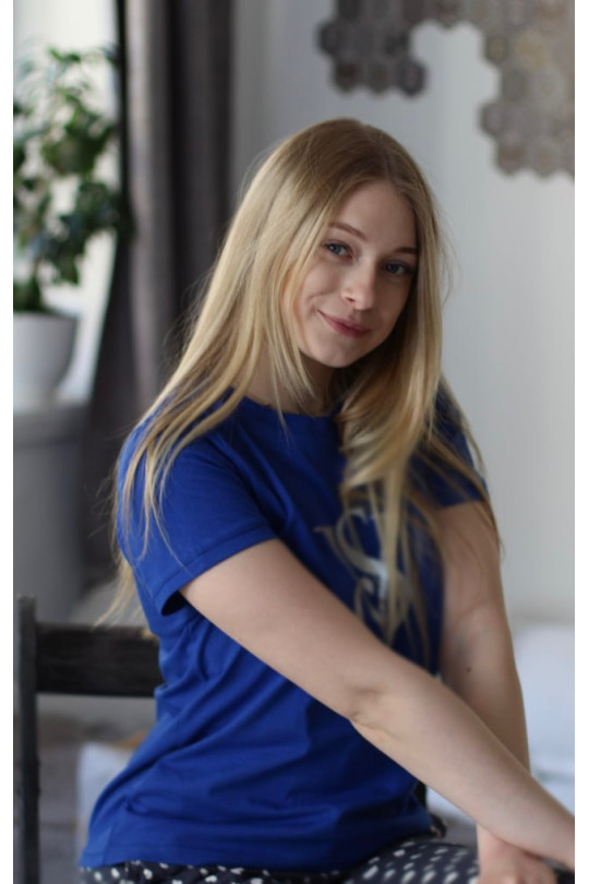 Футболка жіноча ,класична синя котонова. 