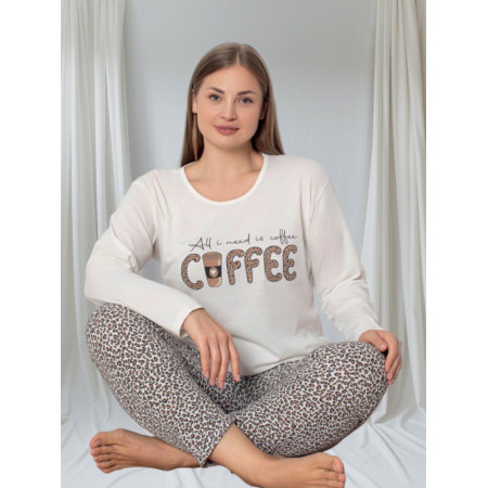 Женская пижама, домашний костюм брюки и кофта длинный рукав норма Coffee