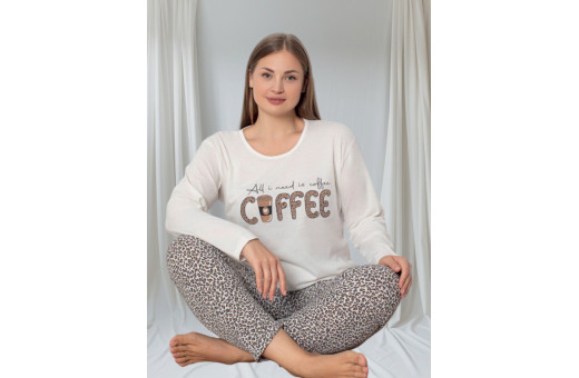 Женская пижама, домашний костюм брюки и кофта длинный рукав норма Coffee