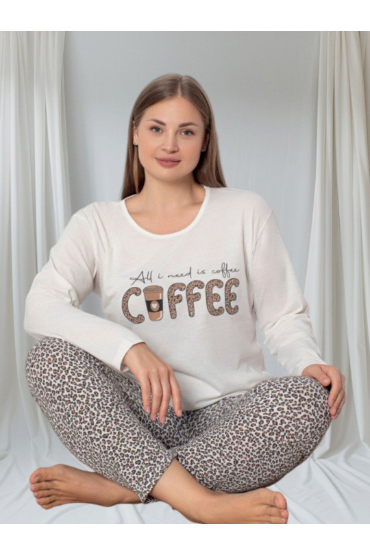Женская пижама, домашний костюм брюки и кофта длинный рукав норма Coffee